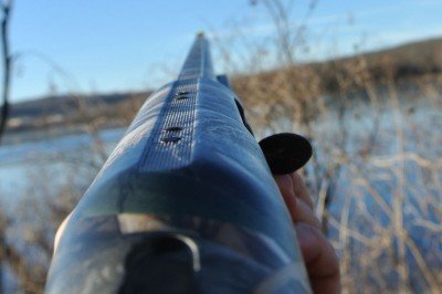 The view down the barrel. It is tapped for an optic mount if you are into putting one on a waterfowl shotgun.