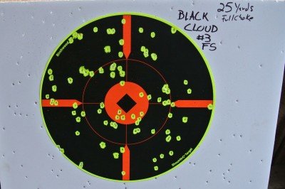 Federal Black Cloud FS 3 inch #3 shot. These are the High Velocity Phil Robertson signature shells. Pattern was shot from 25 yards using the full choke that came with the shotgun.