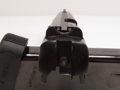 The white 3 dot sights and glare reducing serrated slide top worked great for precision and speed shooting.
