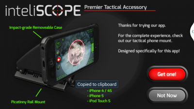 The app for IntelliSCOPE can be found in your Google Play store, or Apple Store.  Spell it with on "l". 