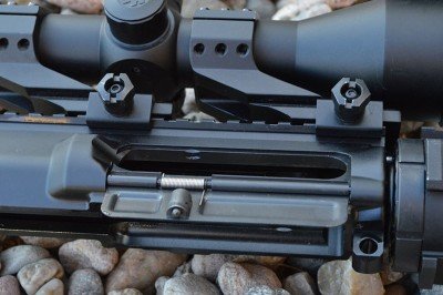 The shell deflector on the DPMS upper is less obtrusive than most AR-15 deflectors.