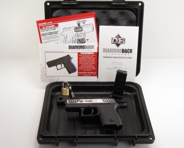 Diamondback includes one magazine, trigger lock, Owner’s Manual, and Warranty Card with the DB380SL.