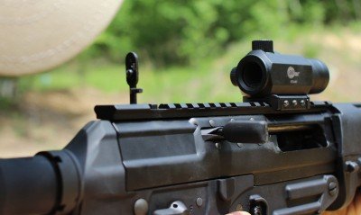 The rear sight on the P556 is a true backup option. While it works fine, it isn’t substantial enough for regular use.  