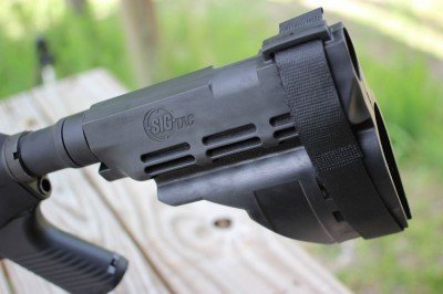 The SIG Pistol Stabilizing Brace can be used as an arm brace or placed against the shoulder like a stock. 