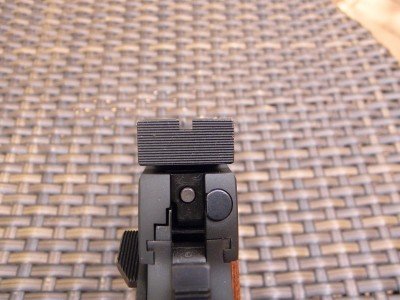 Grooves in the back of the rear sight eliminate glare.