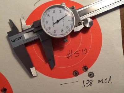 Most of the hand loads tested grouped in the 1.3 minute of angle range at 100 yards.