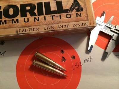 Gorilla Ammunition’s 208 grain A-MAX subsonic rounds grouped just over 1.5 MOA at 100 yards.