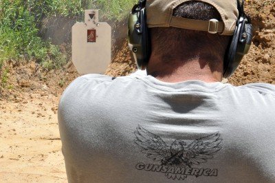 The gun is accurate enough to make fast, reliable hits on the center plate on this torso.