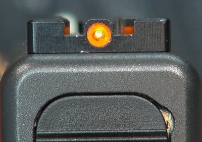 Laser Ammo‘s Training Trifecta: SureStrike Laser, LaserPET and Glock TJ Sight As tested, the TJ sight includes a Tritium center dot for visibility in darkness.