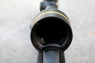 The Leupold VX-3L was designed with a bevel in the objective to allow to mounted lower to the bore while still giving it a large objective for low light performance.