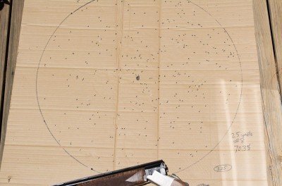 The Improved Cylinder pattern at 25 yards using 1⅛ ounces of #8 shot.