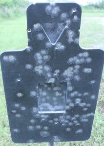 The damage after our test was significant, but it was done to demonstrate what not to do to your steel targets. Our shooting was with a STAG AR-15 at 50 yards, way too close for even an AR550 rated steel target for rifle fire. 