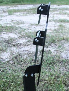 This target has a severely angled head for safety. You can shoot a handgun as close at 10 yards, but rifles are meant to be at better than 100 yards. 