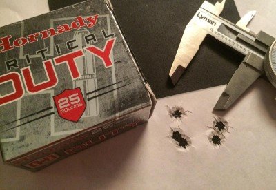 This pistol really liked Hornady Critical Duty 135 grain ammo - this 5-shot, 25-yard group measured just .97 inches.