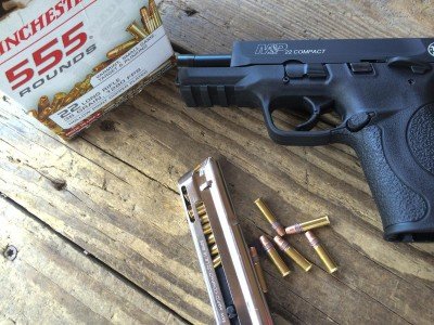The M&P22 Compact ate plenty of Winchester white box bulk ammo. I've had reliability troubles with a number of other .22s using this particular ammo, but the M&P22c didn't seem to care.