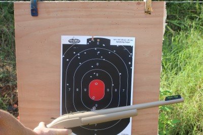 I obviously need to adjust the rear sight. With no riser, I'm shooting way high from 25 yards.