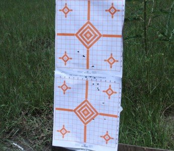 The SVT started out really really really really poor in the accuracy department. This was the group with point of aim at the middle of the top orange diamond. 
