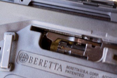 Beretta's ARX100: A Closer Look The bolt handle in the maintenance position - also half way to reversing to the opposite side.