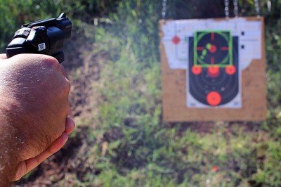 Not much. Recoil is tame, and nonexistent when compared to similarly sized guns in .357. 