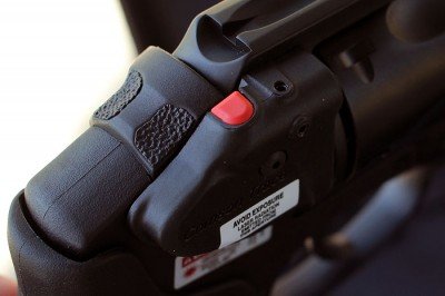 The laser control is operated with the thumb. It is easy to operate--but awkward if your finger isn't on the trigger. Still, I like it better than pressure pad on a grip.