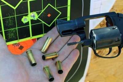 Five rounds form a DAO snubbie from 7 yards. Not bad S&W. 