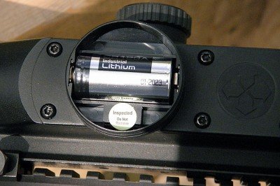 The electronics are powered by a single CR123A lithium battery good for about 5,000 cycles.