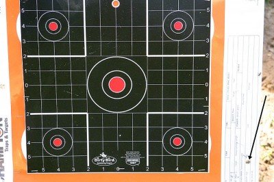 With no wind correction, the first round at 511 yards impacted 9 ½” low right.