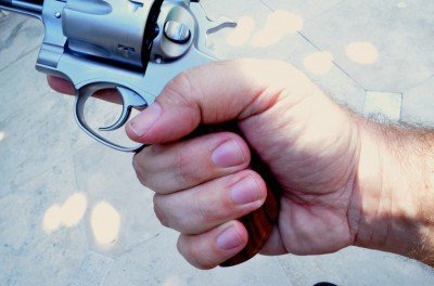 The grip offers a solid hold--a benefit for such a large caliber.