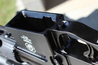 Like most ARs, the mag well is beveled slightly. Mag changes happen as quickly as the would on an AR.