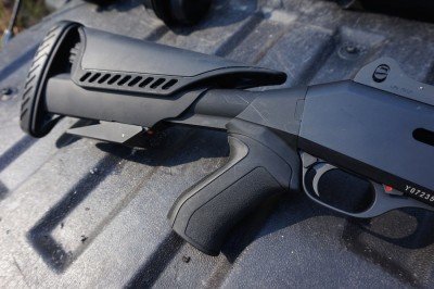 Benelli M4 Raven Stock from ATI The stock, with the cheek piece down.