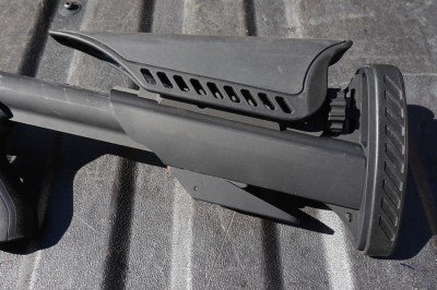 Benelli M4 Raven Stock from ATI Expanded, the Raven's cheek piece forms an angular obstacle that I always fear will catch on something. That's my only beef with the ATI, and an opinion--I've never caught anything on it.