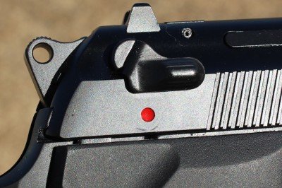 The safety moves up to fire. When racking, be sure you don't accidentally pull the lever down.