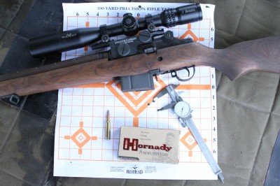I tested for accuracy with a couple different types of ammo. I could shoot this Hornady 168 grain Match .308 into just under 1.5 MOA reliably and repeatably.