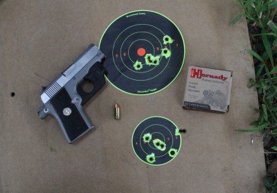 I was able to keep a 6 round magazine into about 3-4 inches at 7 yards, offhand with no rest. At 14 3/8 ounces, this Mustang is a soft shooting and very accurate .380 that is a pleasure.