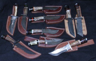 This collection of small belt knives was spread over two ads, for $139 and $129, plus a total of $50 shipping. These arrived a month later, probably because the seller had not made the sheaths yet.  This is an overall cost of less than $30 per knife, for what you would pay $75-$150 for at a gun or knife show.