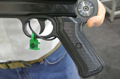In pistol configuration. The stock goes on the round spot. 