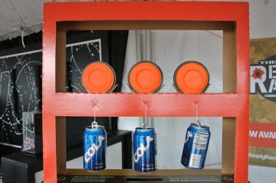 Shooting Gallery in a Box--SHOT Show 2015 You can see the little flaps that stick up to hold the clays in place.