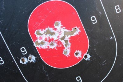 Low recoil makes shooting fast much more consistent. This is a mag dump from 50 yards. 