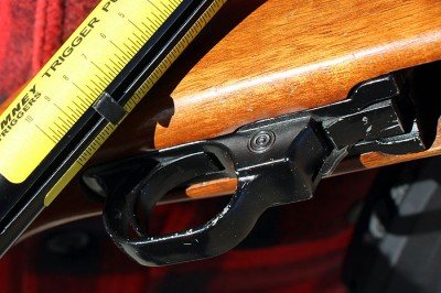 Trigger pull of about 8 pounds on a stock 10/22 from the 1970s.