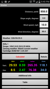A free app like Strelok on Android can give you the holdover and windage in inches, mils/Mrads, and MOAs.