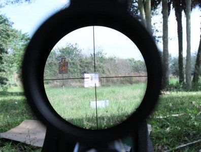 The same 100 yards at 4x shows you how the reticle zooms with the image on an FFP scope. 