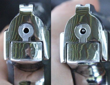 My biggest complain with the gun is that it is really hard to get it to cock.  On the right you can see the cocked pin, and it was hard to get it to even cock the first time. 