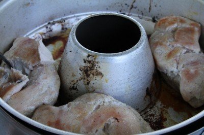 A half hour later, after turning once to see if they were burning, the chicken was done. Overdone actually! And I don't suggest this oven because there was a not good smoked flavor on the outside of the chicken.