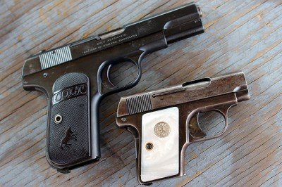 The two infamuse Colt Pocket Pistols.  Hammerless and Vest Pocket. 