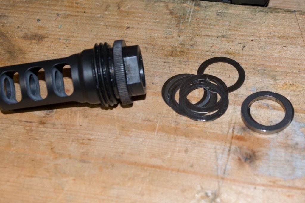 If you need to align a muzzle brake be sure to use flat spacer washers and not a compression washer.