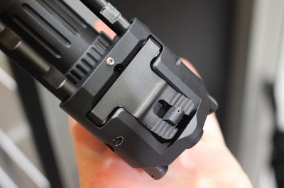 The stock's latch is easy to thumb.