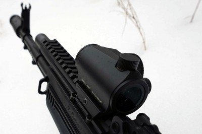 The Primary Arms Micro Dot--Easy on the Wallet Without a riser, the optic sits in line with AK sights.