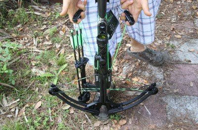 This crossbow is different from the other high end crossbows I've used because it has a nifty cocking system using two lawnmower pulls.  It makes the 175 lb. draw weight effortless. 