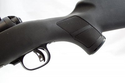 Savage M-11 Trophy Hunter XP Package Review The synthetic stock pistol grip has aggressive checkering on both sides.