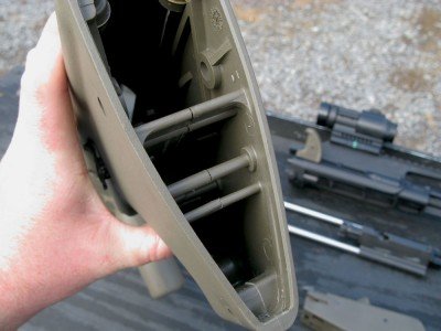 The Steyr AUG M3 A1--A New Take on the Old Bullpup This small space in the heel of the stock has enough room for essential cleaning supplies.